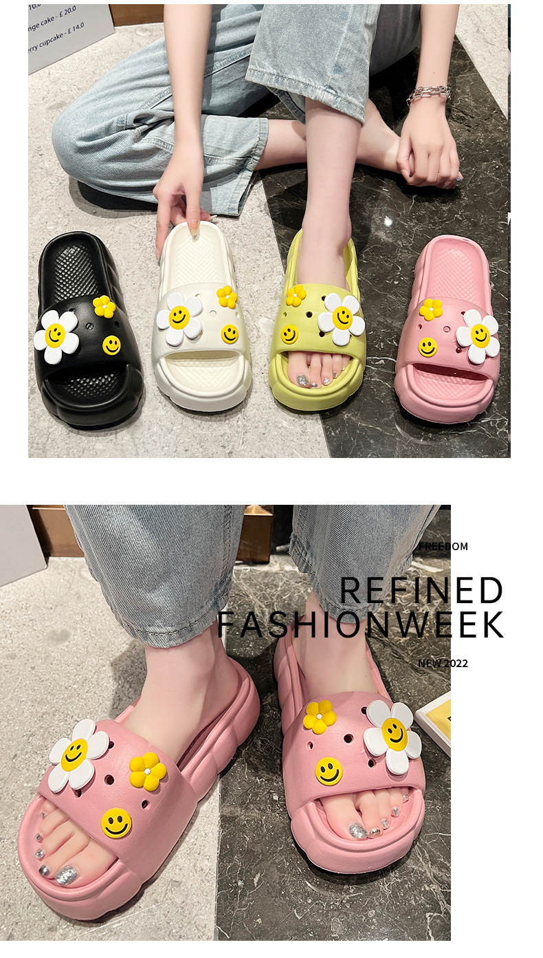 Girls Floral Slippers Thick Soles Non-slip Fashion Flat Sandals Outdoor EVA Slipper Women