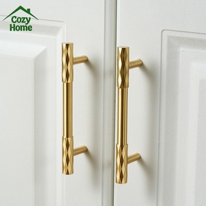Modern Long Cabinet Handle Brushed Gold Soild Brass Kitchen Cabinet Handle Drawer Pull Handles Knurled Cabinet Handle - Product Image 4