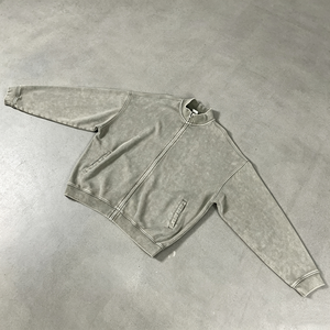 Sudadera con capucha y cremallera para hombre, con logo personalizado, lavado ácido, algodón pesado, cuello simulado, estilo vintage, streetwear, TKAN9128 - Product Image 1