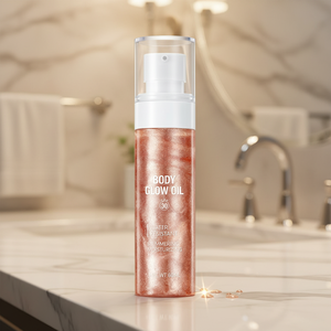 Yağlı Ciltler İçin Gül Altın Mika İçeren Geniş Spektrumlu Mineral Bitkisel Güneş Koruyucu Vücut Parlatıcı Krem SPF45 - Product Image 1