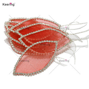 WHD-130 Keering Giá Tốt Hot Bán Thủ Công Organza Cắt Lá Hoa Cánh Hoa Rhinestone Các Bản Vá Lỗi Cho Áo Choàng Cưới - Product Image 5