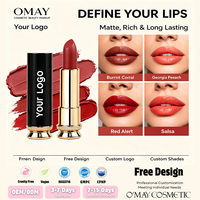Rouge à lèvres mat satiné personnalisé avec logo, imperméable, longue tenue, haute pigmentation, fini mat soyeux, végan, faible MOQ, marque privée