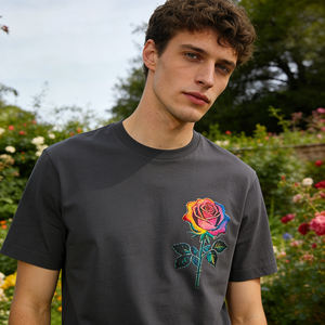 เสื้อยืดลำลองสำหรับใส่ในบ้านหรือทำสวน ผ้าโพลีเอสเตอร์ 100% หนัก 230 กรัม พิมพ์ลายกุหลาบอเมริกันด้วยเทคนิคซิลค์สกรีน สำหรับผู้ชาย - Product Image 2