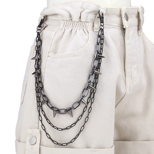 Chaîne de taille unisexe Yueli en alliage de zinc avec rivets à pointes, chaîne de corps multicouche style Hip Hop Punk décontracté pour accessoires de jeans - Product Image 1