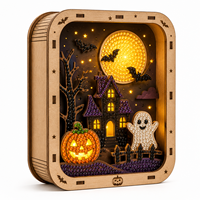 Kit de Peinture Diamant en Bois DIY, Cadre Paysage Miniature 3D, Artisanat en Bois Découpé au Laser Motif Skyline Américain, Personnalisé en Gros par l'Usine