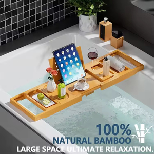 Plateau <span class=keywords><strong>de</strong></span> bain en bambou pliable <span class=keywords><strong>de</strong></span> qualité supérieure avec support pour livre, <span class=keywords><strong>pont</strong></span> en bois extensible, servant <span class=keywords><strong>de</strong></span> caddie <span class=keywords><strong>de</strong></span> bain, étagère et porte-boissons - Product Image 5