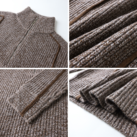 Veste zippée en tricot à col montant pour femme, avec bordure contrastante, fermeture éclair intégrale, manches longues, poches zippées, style décontracté, production sur mesure en usine