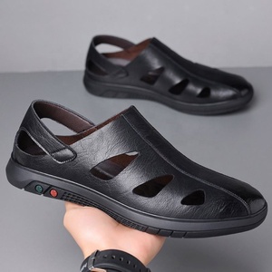 <b>Men</b> Summer <b>Leather</b> Slides Round Toe Rubber Sole Slip on Sporty <b>Sandals</b> for Casual Driving - Product Image 4
