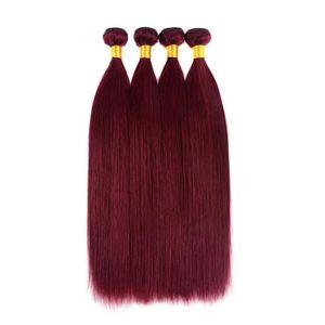 # Extensions de cheveux humains lisses 99J rouge <span class=keywords><strong>vin</strong></span>, 10-30 pouces, double trame machine, cheveux européens et américains - Product Image 4