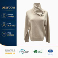 Pull sans manches à col écharpe boutonné pour femme, anti-plis, anti-rétrécissement, respirant, en maille douce et chaude, en fil filé à la main