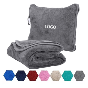 Bán Buôn Tùy Chỉnh Minky Sang Trọng Màu Đen Lông Cừu Và Cổ Gối 2 Trong 1 Máy Bay Đặt Microfleece Du Lịch Chăn Với Dây Kéo Túi - Product Image 1