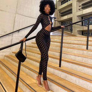 Combinaisons de sport pour femmes avec logo personnalisé, body moulant, transparent, ajouré, sexy, en maille, une pièce, combinaison, pantalon de survêtement pour femmes - Product Image 3