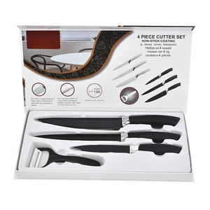 4 Uds 1 Juego de cocina de alto carbono <span class=keywords><strong>EVA</strong></span> inserto de acero inoxidable Metal caja personalizada logotipo personalizado Arco Iris colorido Chef cuchillo conjunto - Product Image 1