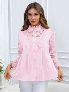 Blusa Casual de Algodón con Encaje para Mujer, Cuello Redondo, Manga Larga, Tejida, Estilo Georgia, Nueva Colección Primavera/Verano 2026 - Product Image 2