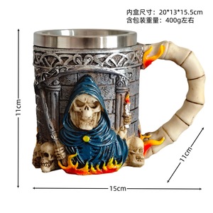 Chope à bière en acier inoxydable, motif crâne et squelette, style Chope du Diable, tasse à café gothique, pour fête d'Halloween - Product Image 4