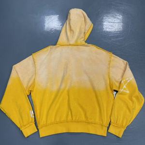 Sweat à capuche zippé pour homme, coupe ample, style streetwear vintage, effet vieilli, délavé à l'acide, avec impression de strass et broderie 3D, personnalisable par fabricant OEM - Product Image 2