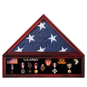 Vitrine <span class=keywords><strong>de</strong></span> présentation pour drapeau, finition acajou, grande boîte à drapeau pour drapeaux funéraires <span class=keywords><strong>de</strong></span> vétérans <span class=keywords><strong>de</strong></span> 5'x9.5' - Product Image 1