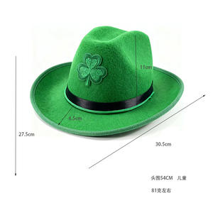 Sombrero de Vaquero Infantil con Trébol de la Suerte Irlandés para el Día de San Patricio, Gorras de Vaquero Verdes Nacionales de Irlanda con Correa de Chip - Product Image 5