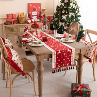 Chemin de table personnalisable et lavable en jacquard 100% polyester avec motif cerf de Noël et franges pour table à manger