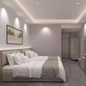 3 Star Hotel Bedroom Furniture <b>Sets</b> Custom Budget-friendly Wood Queen <b>Bed</b> Frame with Headboard TV Stand & Wardrobe For <b>Full</b> Room - Product Image 1