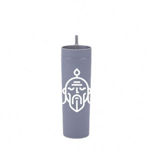 Logotipo personalizado 16Oz color mate reutilizable doble pared botella de agua de plástico flaco acrílico vaso taza de viaje con tapa y pajita - Product Image 3