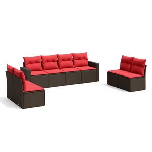 Set Divano da Esterno in Polyrattan Marrone per 8 Persone con Cuscini, Stile Contemporaneo, Design Moderno - Product Image 1