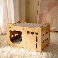Maison pour chat en bois massif durable à double couche, avec griffoir en carton ondulé anti-déchirure, empilable, pour l'escalade et le jeu du chat