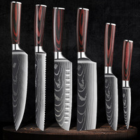 Ensemble de couteaux de cuisine japonais en acier inoxydable 4cr13 à motif laser Damas, manche en bois coloré, écologique, ambidextre