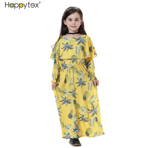 Verano al por mayor islámico niños estampado vestido suave cuello redondo de longitud completa musulmán niños vestidos para niñas Oriente Medio Dubai traje - Product Image 2