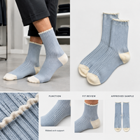 Chaussettes pour hommes côtelées en coton, couleur olive crème, avec talon et bout renforcés en tricot côtelé, taille personnalisable