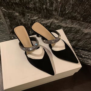Summer New Stiletto-heeled slippers French Elegant Pointed High <b>Heel</b> Diamond Shine Sandals <b>Sexy</b> Slip-on Sweet Party Shoes - Product Image 1