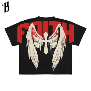 OEM kustom Ringer T-shirt DTG cetak Logo Wings 100% katun French Terry Streetwear T-shirt pria