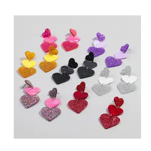 Nouveau coloré paillettes amant pendentif coeur découpé au laser acrylique boucles d'oreilles pour les femmes