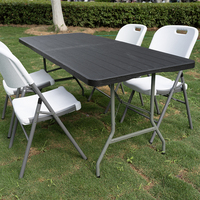 Usine 6ft Léger Moderne Extérieur HDPE Rectangle Camping Jardin Table De Rangement 180 cm Noir Rotin En Plastique Durable Villas