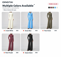 Combinaison athleisure pour femme à demi-zip, manches longues, col montant, jambes larges, passe-pouces, en nylon brossé et élasthanne, anti-humidité