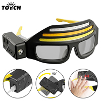 Lunettes-lampe frontale rechargeables avec capteur de mouvement 90 °   Lampe LED réglable mains libres pour camping, pêche, réparation, lunettes de sécurité