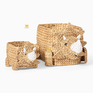 Wholesale Price Water Hyacinth <b>Baskets</b> Woven With Rhinoceros Shape,Handcrafted Storage <b>Baskets</b> for Kids Bedroom - Product Image 1