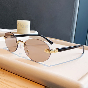Retro <b>Frameless</b> Oval Sunglasses Metal Gold <b>Frame</b> UV400 Protection Unisex Outdoor Fashion - Product Image 4