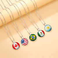 Collier en alliage à motif drapeau national avec pendentif en cristal - Accessoire pour supporters Argentine Brésil États-Unis Mexique Canada - Chaîne en bambou
