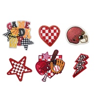 Patch brodé thermocollant à sequins et paillettes rouges à motif à carreaux et étoiles, série sportive DIY pour casque GAME DAY