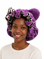 Bonnet de nuit ajustable doublé satin, grande taille 35 cm, en polaire douce pour cheveux bouclés, pour femme, avec nœud décoratif en satin rose