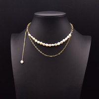 Collier de perles de longueur moyenne, chaîne à double rangée, détail floral, perle d'eau douce, port quotidien, bijoux de fête, collier de perles