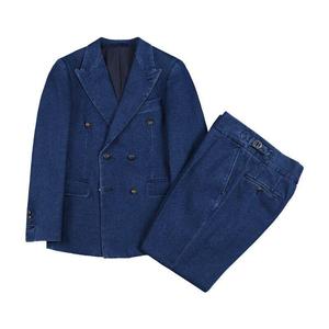 Abiti da <span class=keywords><strong>Uomo</strong></span> in Denim Oxford <span class=keywords><strong>Blu</strong></span> Eleganti Doppiopetto su Misura Abiti Casual Moderni Smoking con Risvolto a Punta <span class=keywords><strong>Blazer</strong></span> Business - Product Image 1