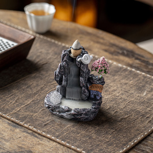 Oogishido Resin <b>Backflow</b> <b>Incense</b> Burner Mini Landscape With House And Trees Hand Made For Aromatherapy Diffuser - Product Image 3