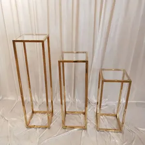 Stainless Steel Flower Stand Pillars Golden Color Tube Wedding Party Wholesale