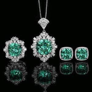 Minimalist Fashion Jewelry Eco-friendly Copper 14*14MM/12*12MM Green Zircon Pendant Necklace <b>Set</b> for Women Everyday Style - Product Image 3