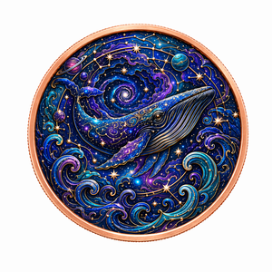 Moneda de Cobre Galáctica Ballena Espacial 5 AVDP oz .999 Fina con Relieve 3D de Alta Definición y Color UV, Arte de Constelación Cósmica Oceánica - Product Image 1