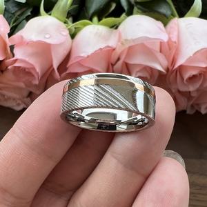 Bandas de boda de oro rosa de 8mm para hombre <span class=keywords><strong>y</strong></span> mujer, anillo de acero de Damasco, corte de tubo de <span class=keywords><strong>dos</strong></span> tonos, mate pulido brillante, confort Fit - Product Image 6