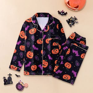 Pigiama Unisex Halloween con Top a Maniche Lunghe e Pantaloni, Colletto a Risvolto, Vestibilità Ampia, Loungewear Primavera Autunno, <span class=keywords><strong>Pigiami</strong></span> Personalizzabili all'Ingrosso - Product Image 2