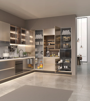 Meuble de cuisine moderne imperméable haut de gamme en acier inoxydable, sous-évier avec panier rétractable, design modulaire